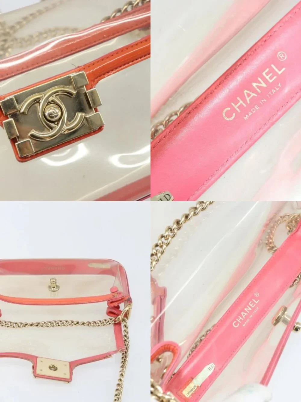 CHANEL Chain Shoulder Bag Vinyl Clear Gold CC Auth BA9792
